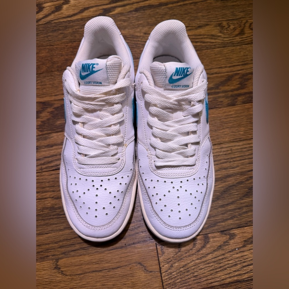 Nike White and Blue Court Vision Sneakers - Picture 1 of 6